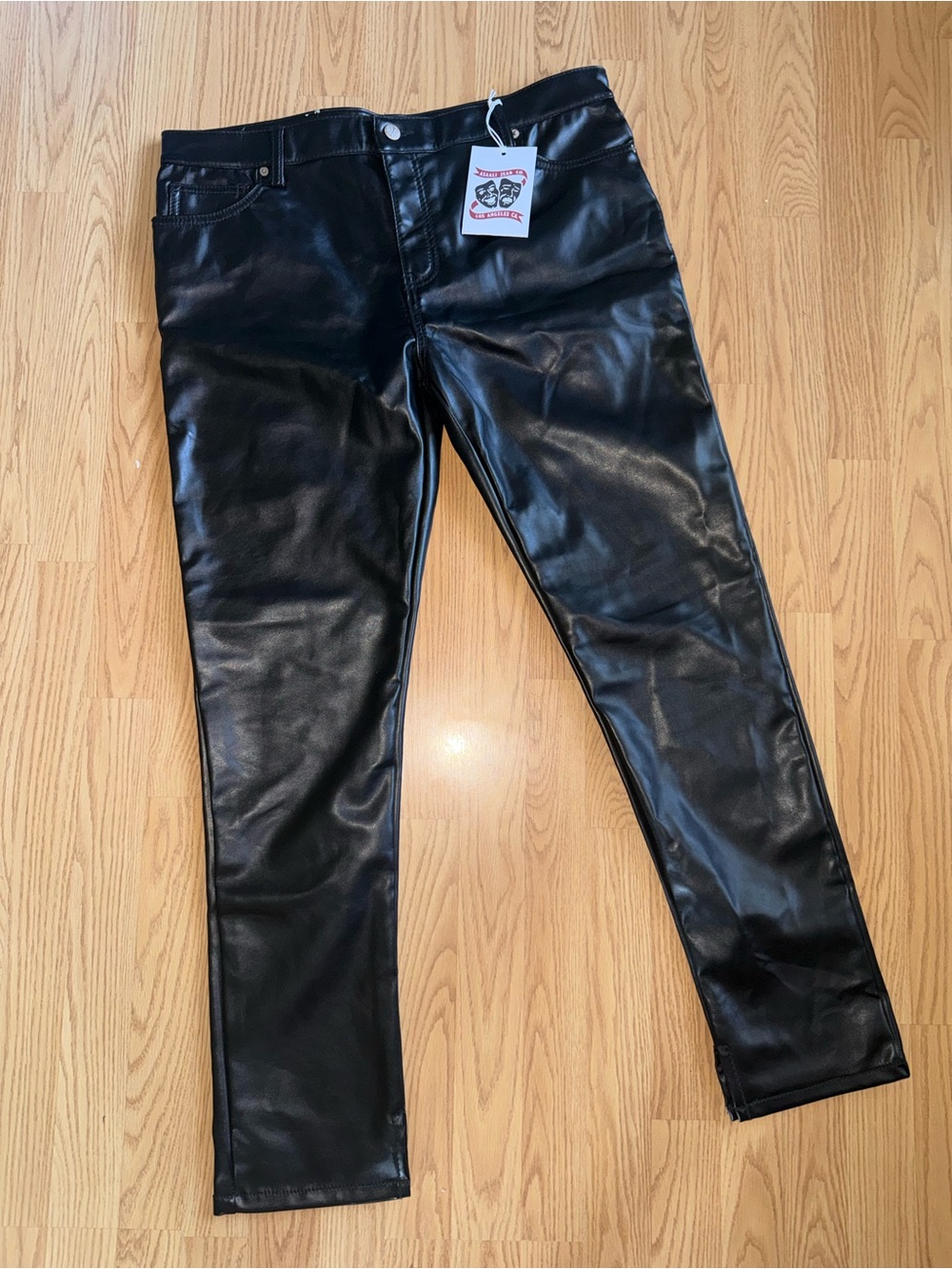 NWT Asaali Jean Co Black Leather Pants Mens 38 Cartel Ribbon Logo